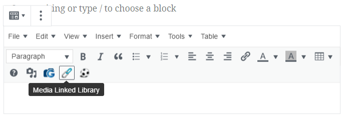 Toolbar button in content editor to open media linked library dialog