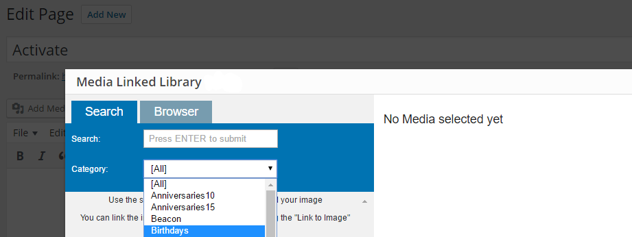 Searching and selecting images in Media linked library