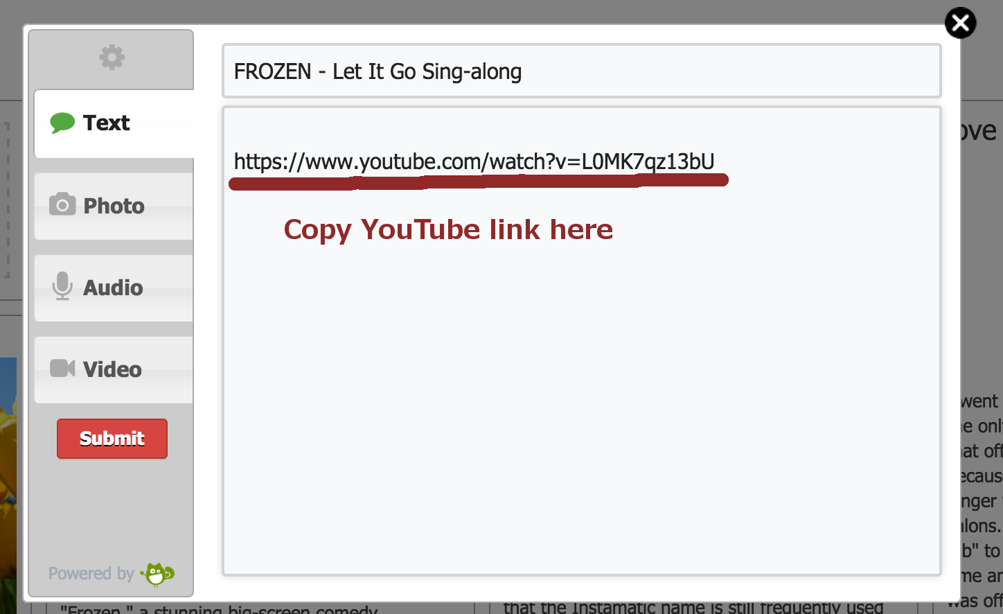 Embed YouTube link on your Media Wall