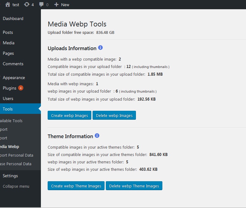 On the tools page you can generate images from existing media for both your upload and theme folders.