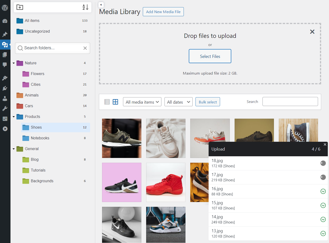Upload media files to a selected folder directly
