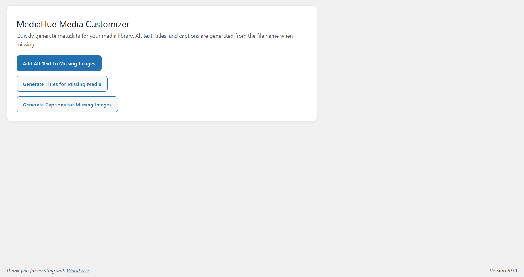 Media customizer page