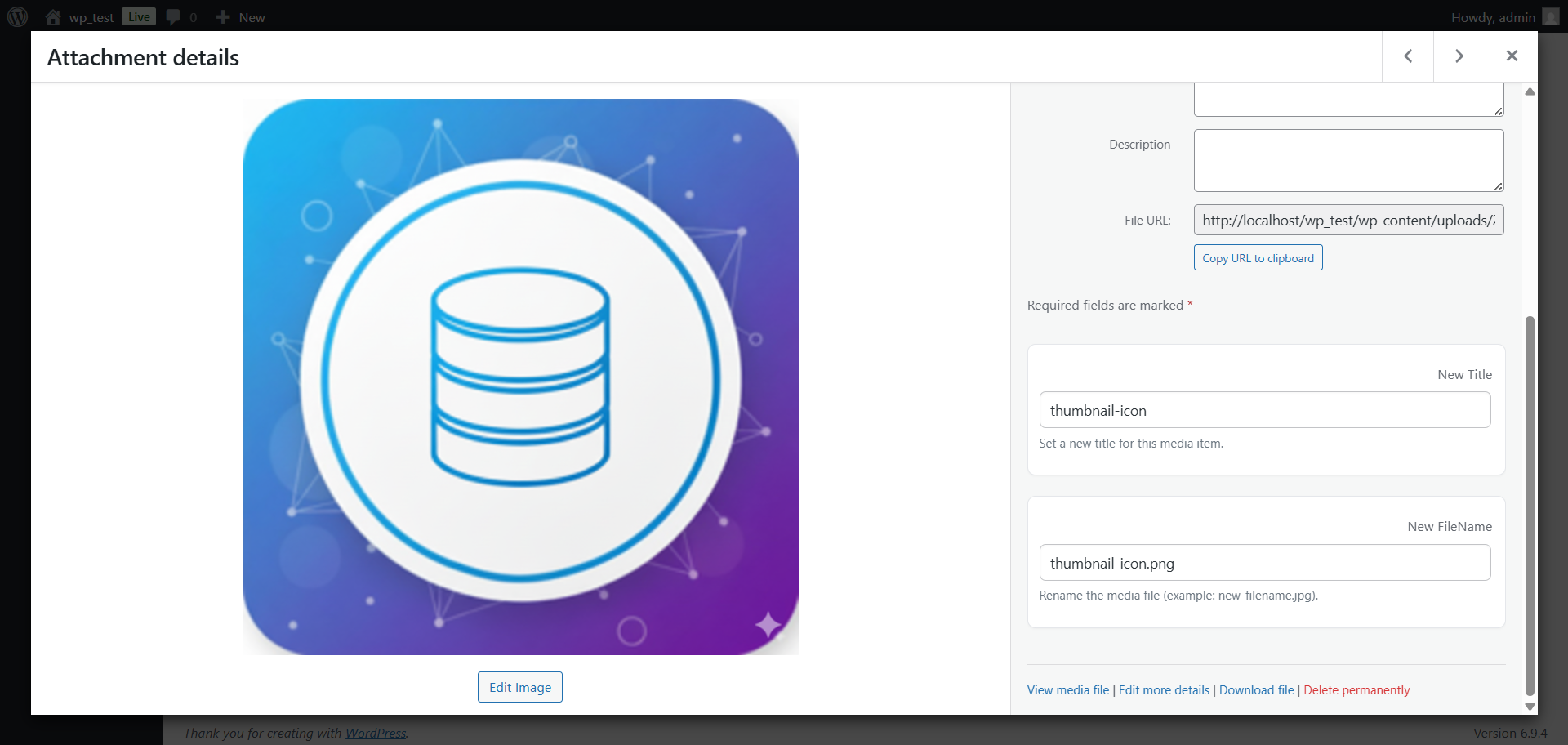 Media details page for media rename :: Grid View