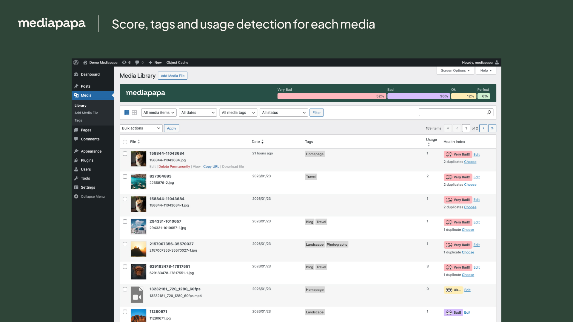 Media modal window displaying results after all recommendations have been completed