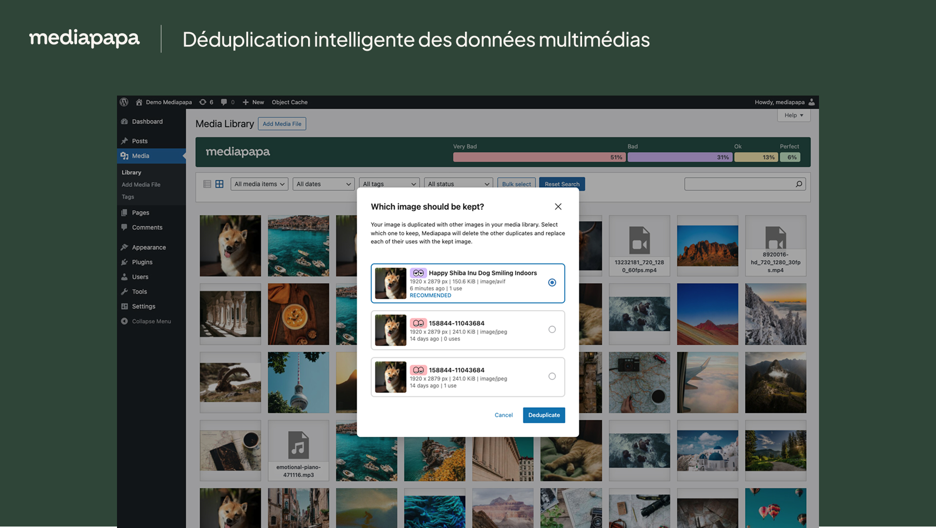 Gutenberg pre-publish sidebar with Mediapapa alerts about media actions to complete before publishing