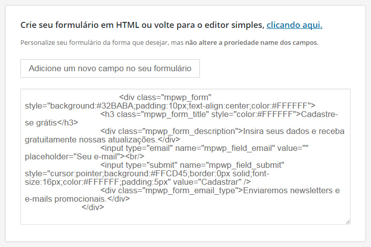 Editando/criando um formulário em HTML