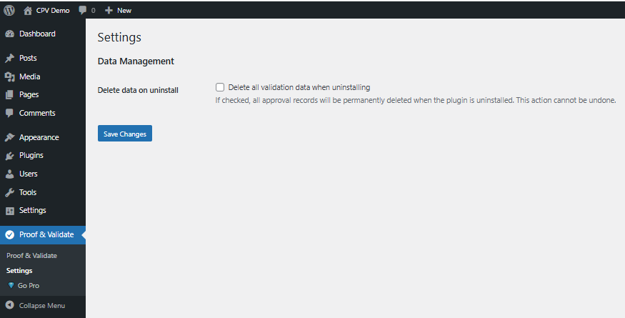 Plugin settings page
