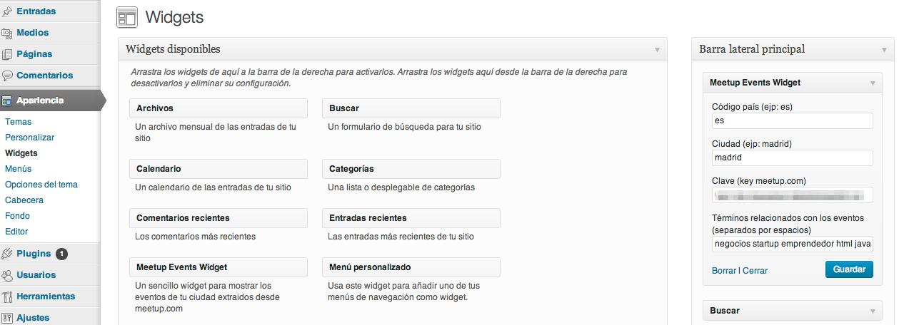En Apariencia -> Widgets podremos personalizarlo completando los campos requeridos.