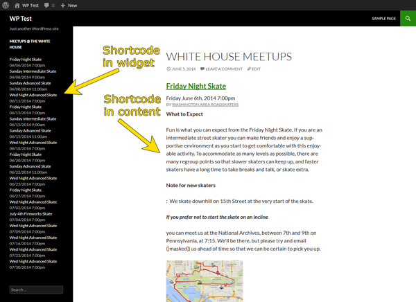 Shortcode being used in the post content and a widget