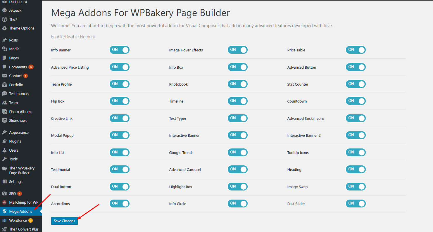 Mega Addons elements in WPBakery Page Builder