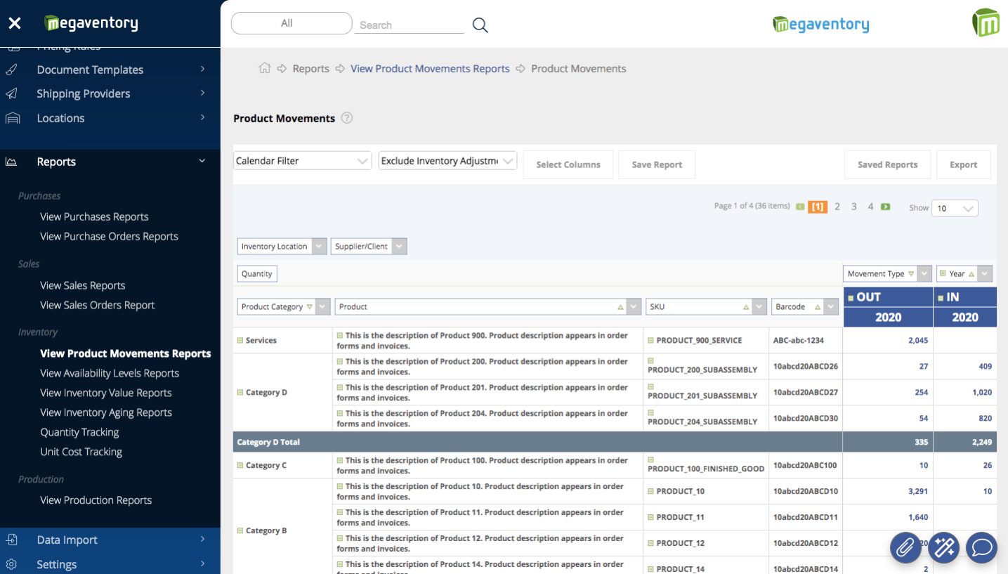 Reporting - Product Movements Report