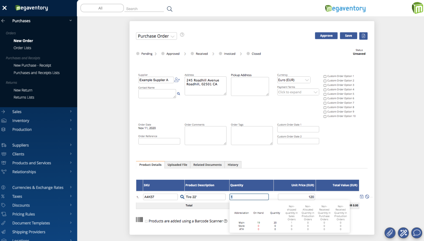 Create a New Purchase Order