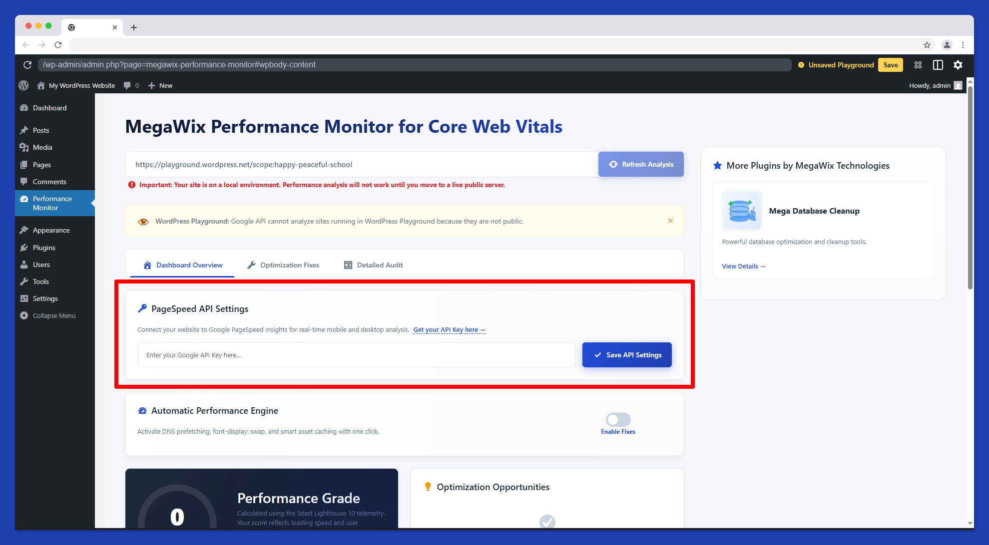 Easy API Setup – Connect your Google PageSpeed API key in seconds and start analyzing instantly.