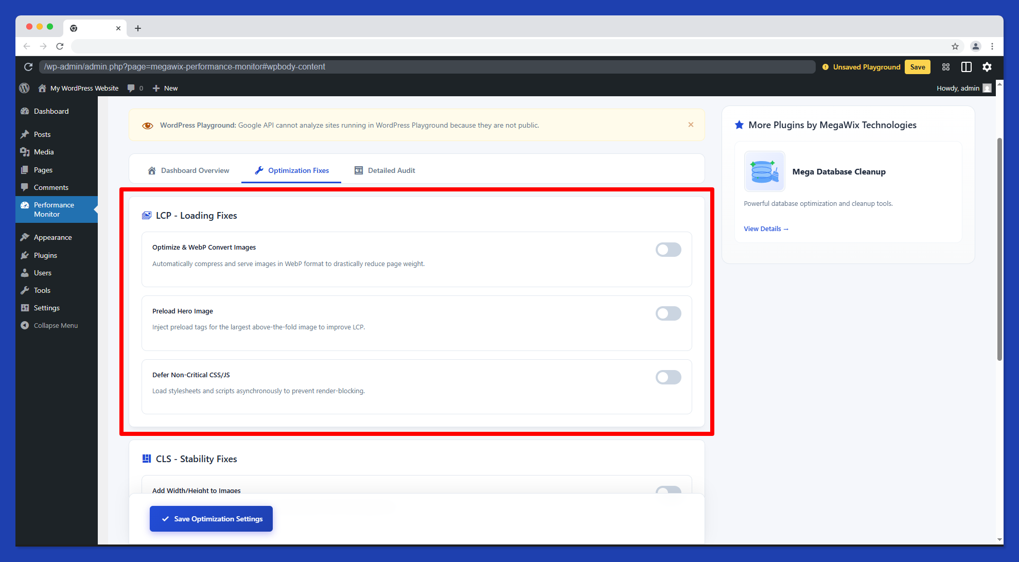 LCP Optimization – Improve loading performance with WebP, preload, and render-blocking fixes.