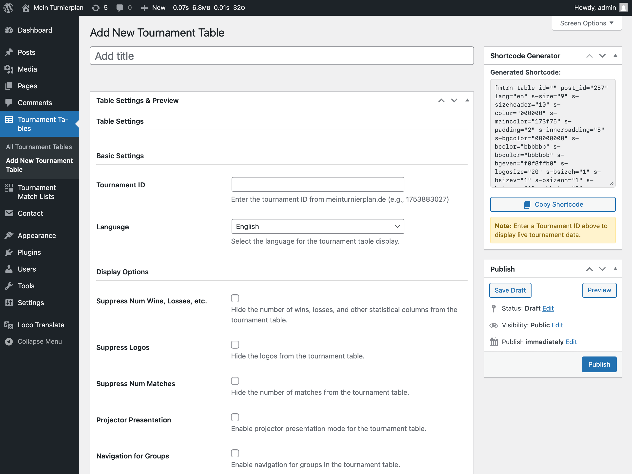 Add a New Tournament Match List.