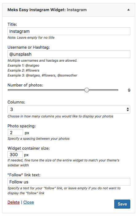 Widget options