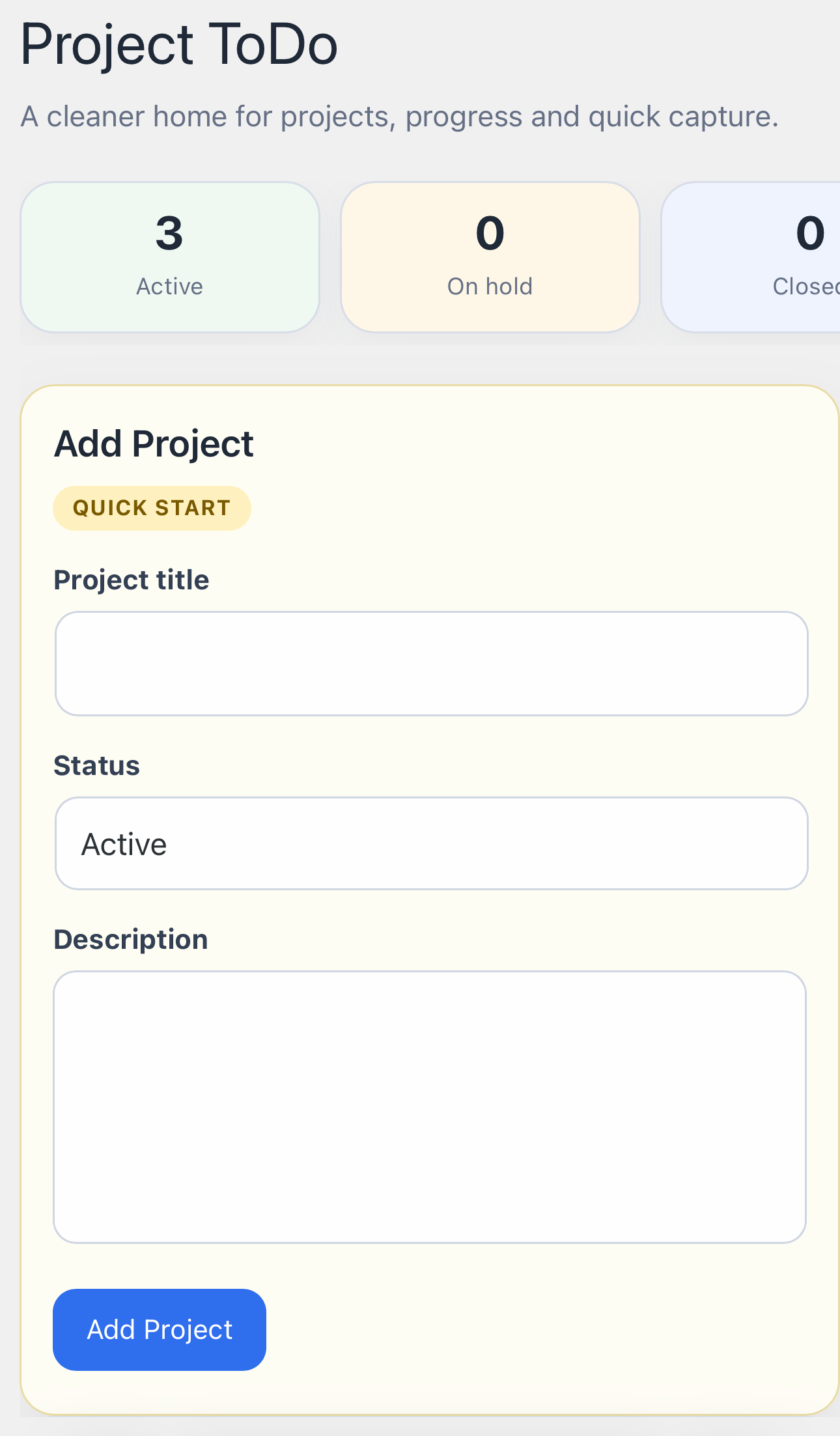 Add new projects and manage multiple tasks within each one