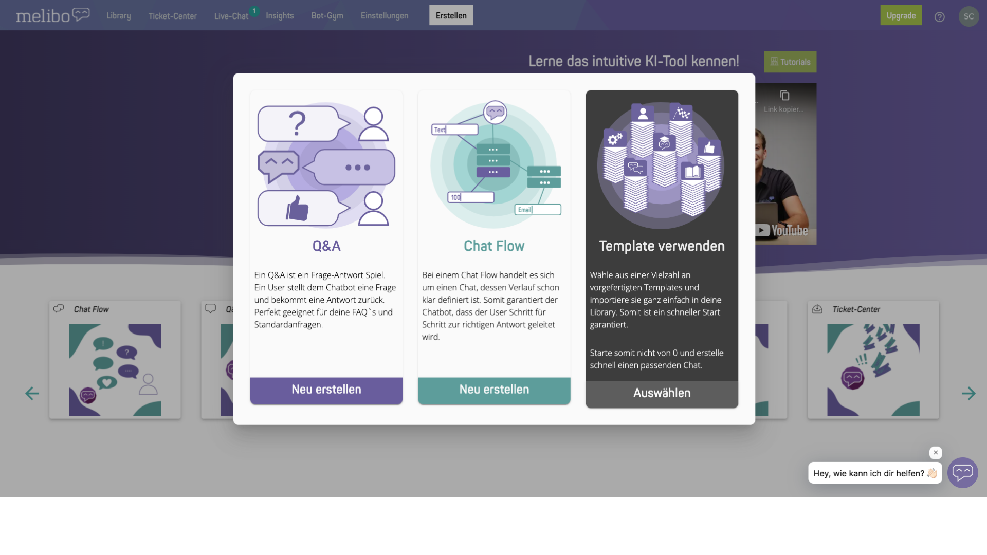 Chatbot creation: create your own chats that fit your business or choose from our ready-to-use templates.