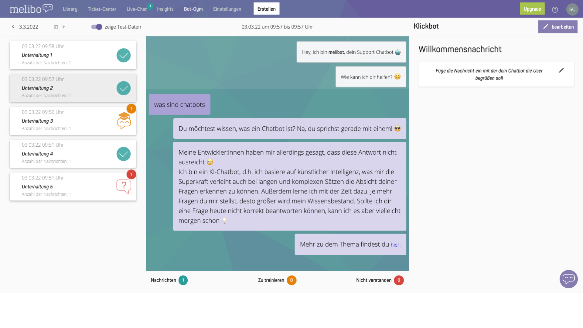 Bot Gym: teach your chatbot questions he does not understand yet.