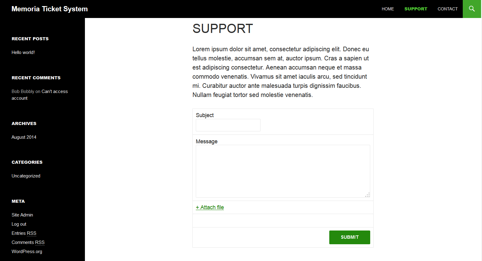 Default form for creating a ticket. Style sheet can easily be modified from the settings.