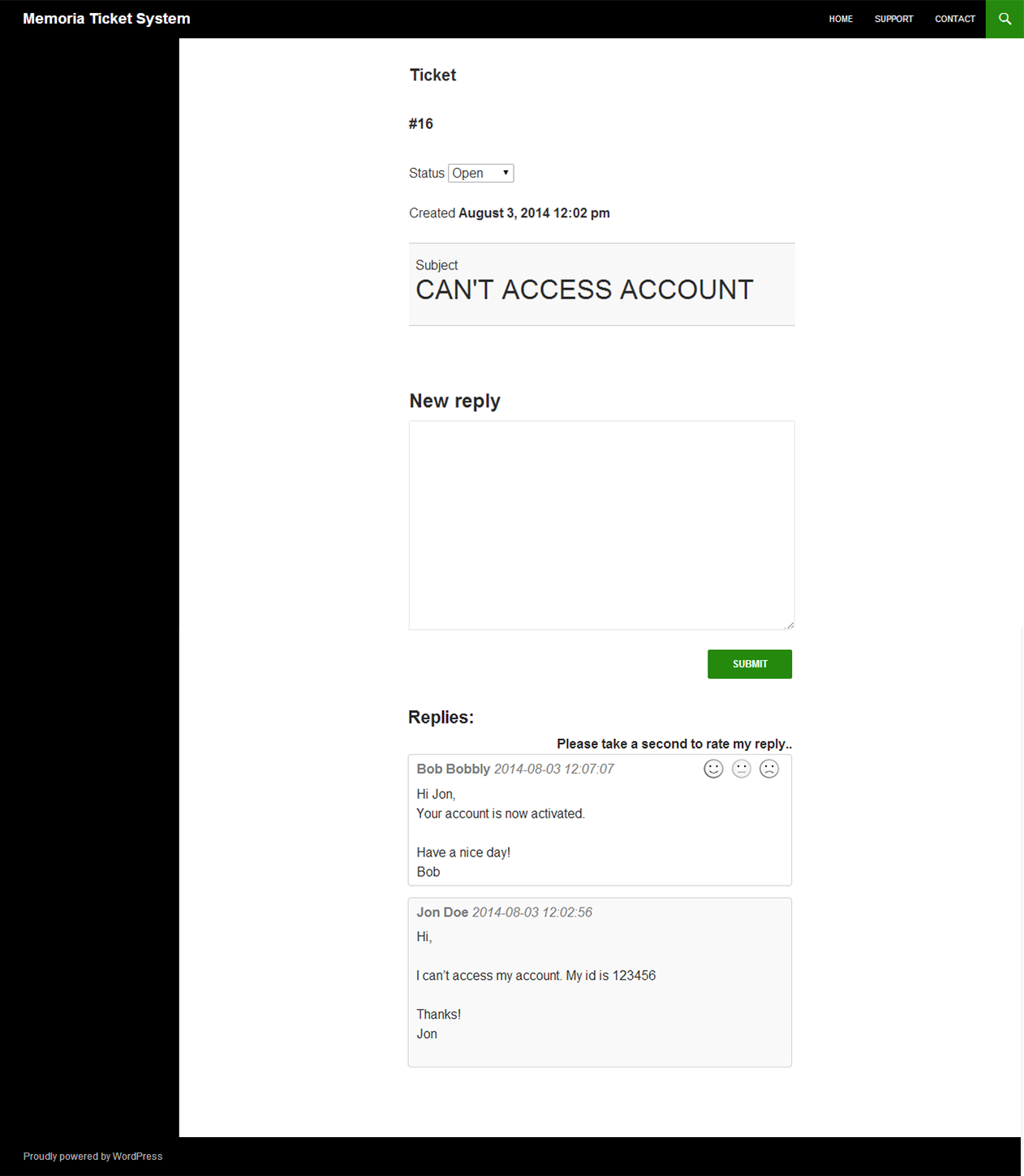 Default form for creating a ticket. Style sheet can easily be modified from the settings.