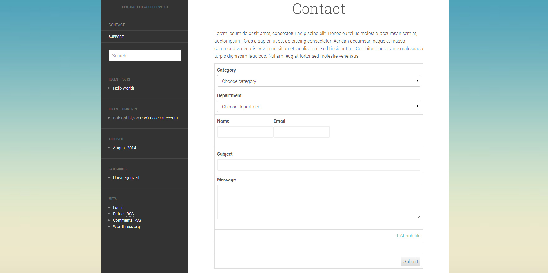 Default form for creating a ticket. Style sheet can easily be modified from the settings.