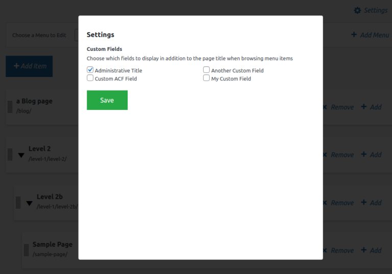 See custom fields in the menu item list (pro version only)