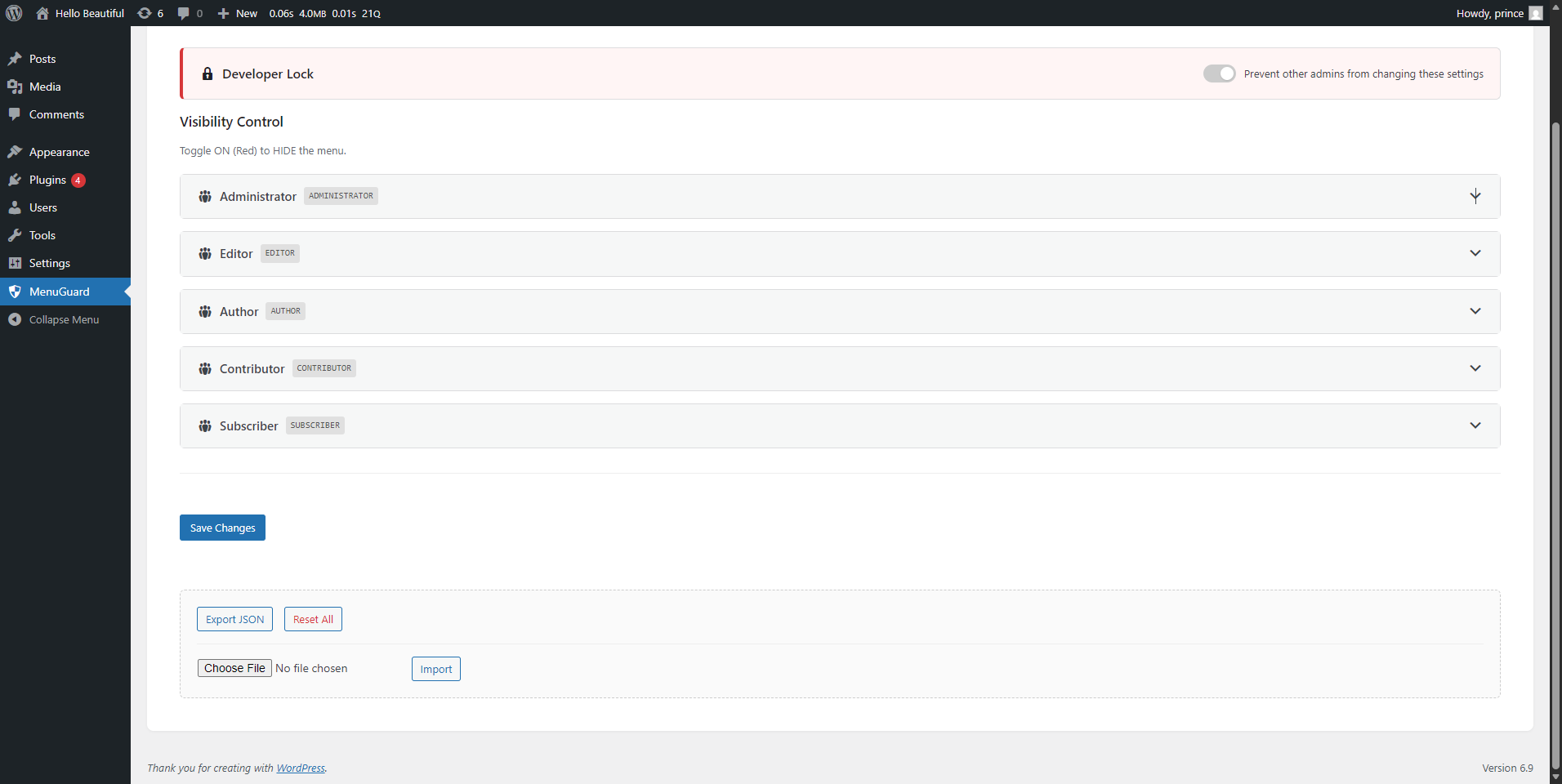 **Role Management:** Accordion view to easily manage multiple user roles.