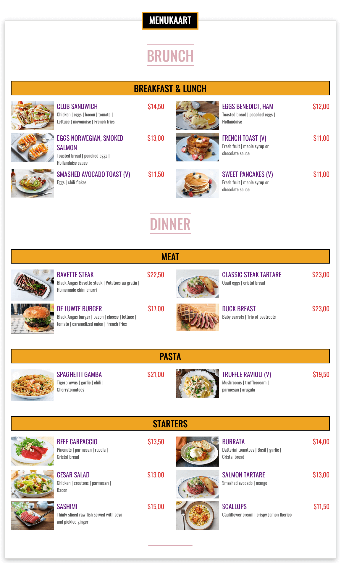 Display food menu category wise