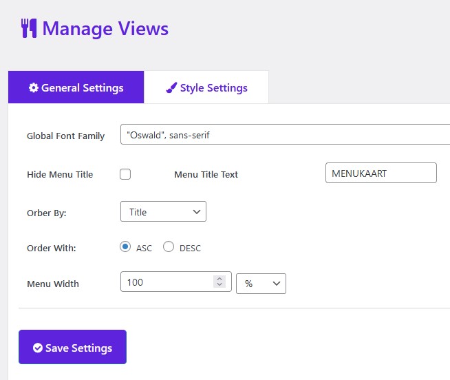 Showing general settings page