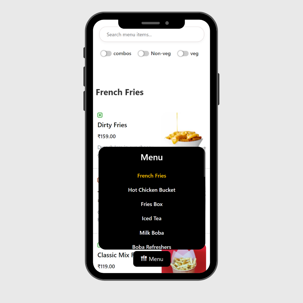 **QR Code Integration:** Generated QR code for menu access.