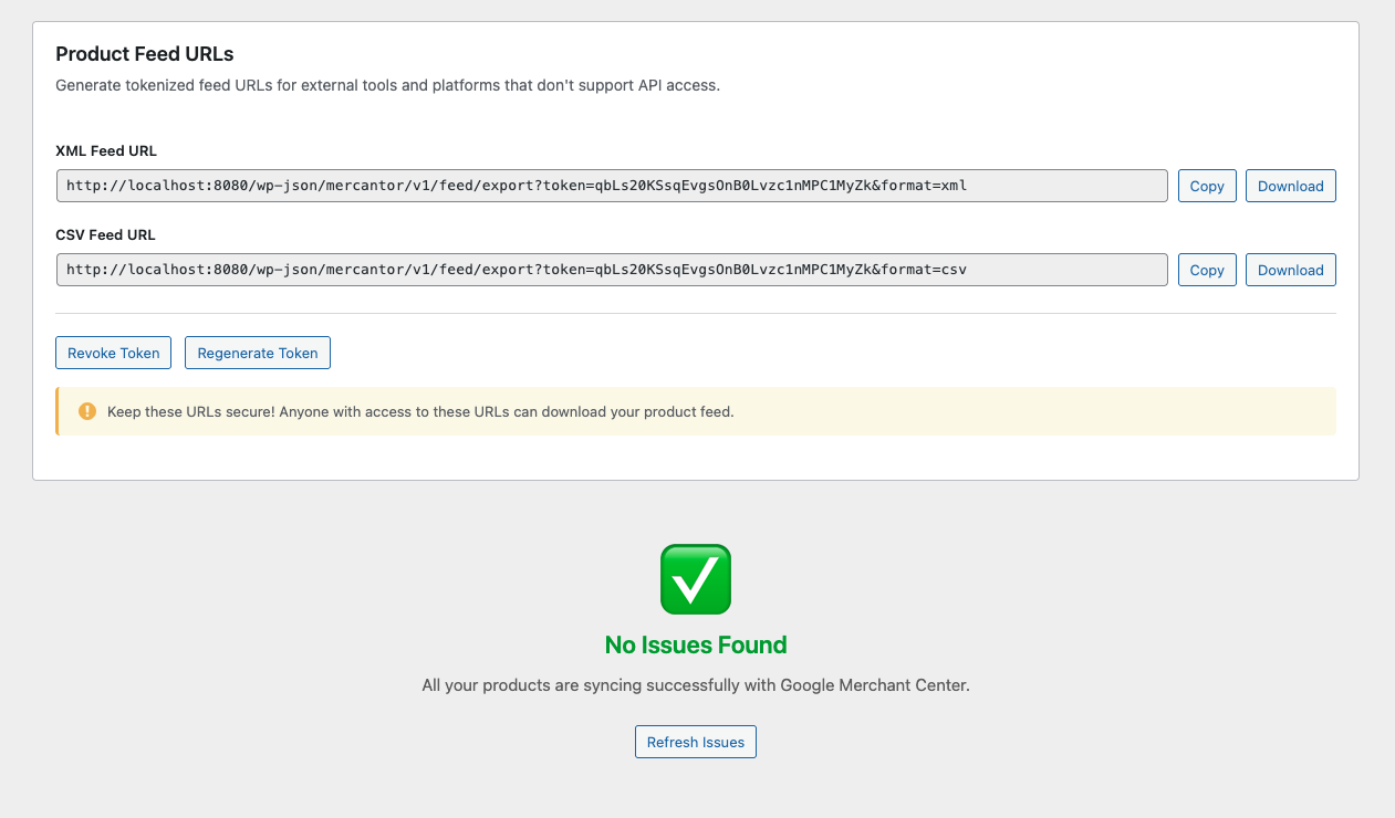 Product feed URL generation