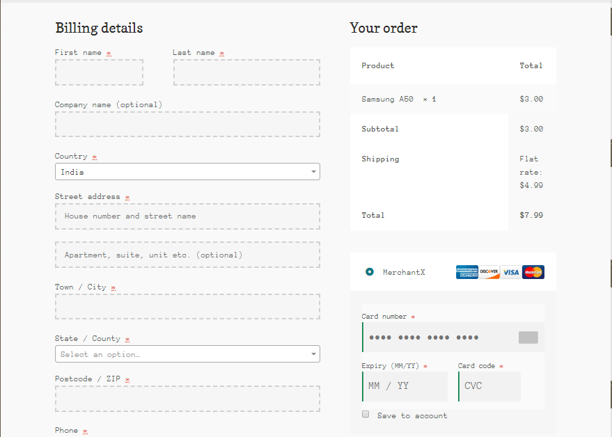 Credit Card fields on Checkout page