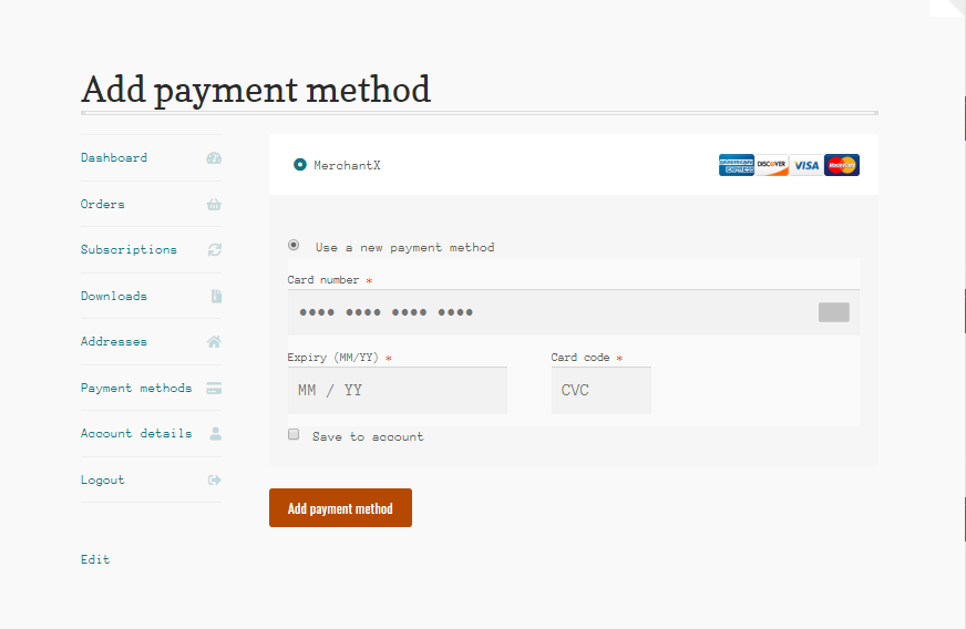 Add Payment Methods from My-Account page