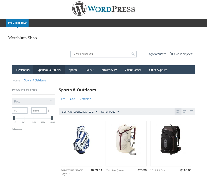 Merchium store in WordPress (live on [demo.merchium.com/wordpress](http://demo.merchium.com/wordpress))