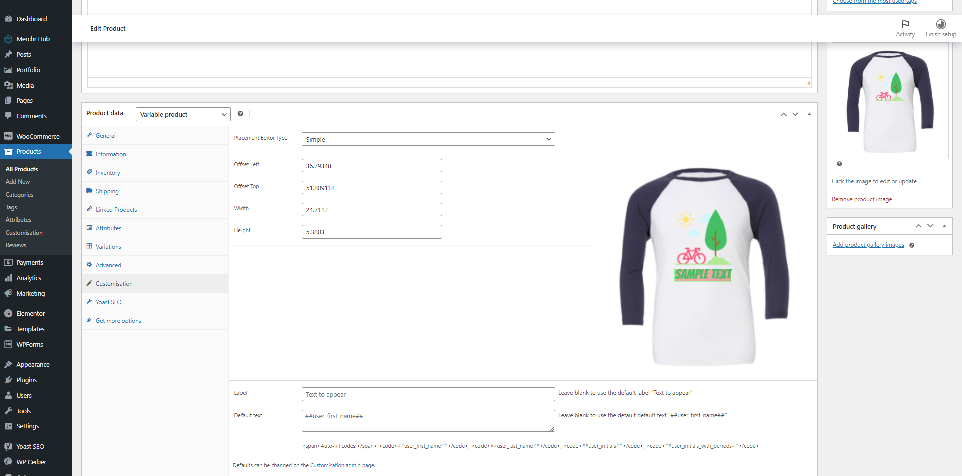 Manage an individual products personalisation options.