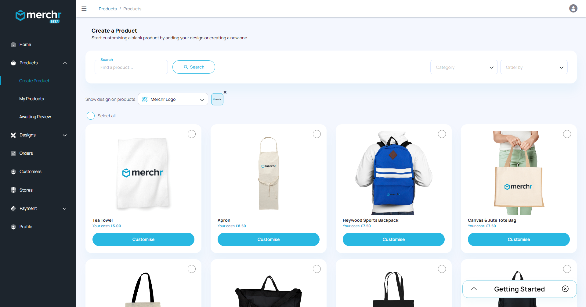 Login to the Merchr Hub to create your own products.