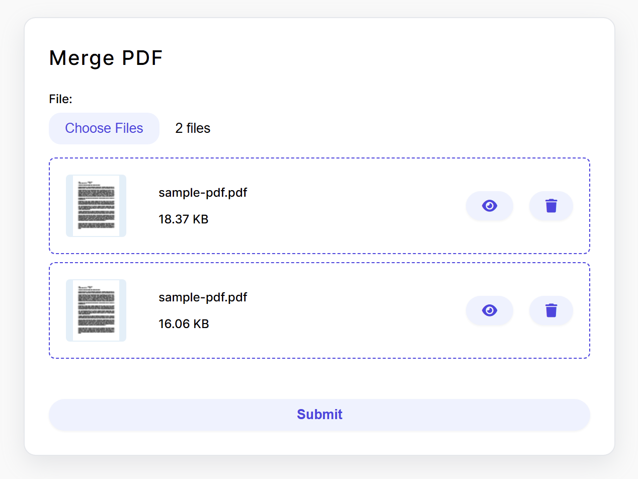 List of Sortable Files - Displays the uploaded files in a sortable list format.