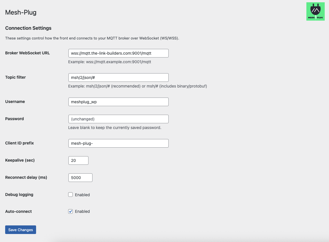 Settings: MQTT required for Mesh-Plug
