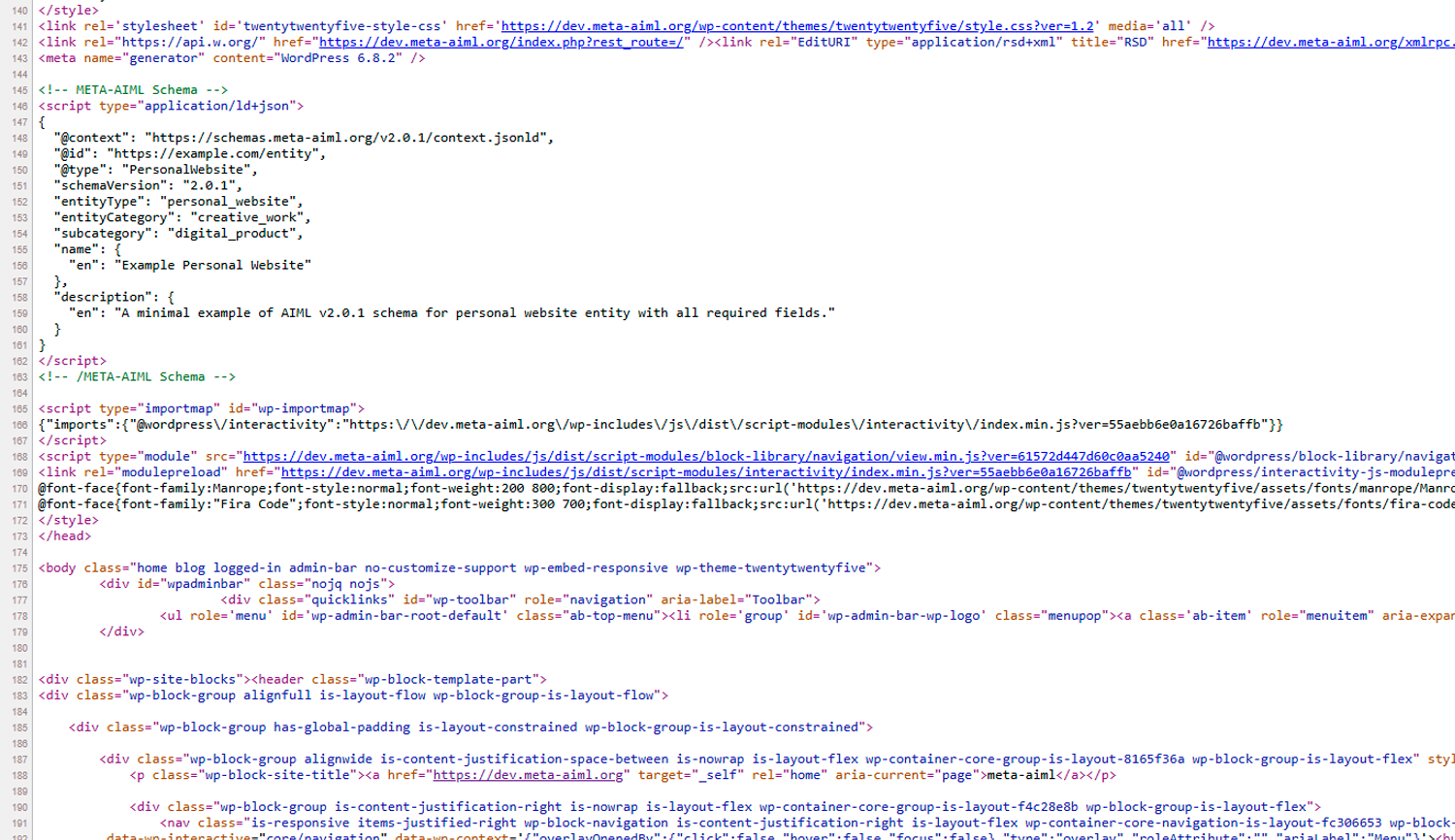 Schema output integrated into website header for AI compatibility