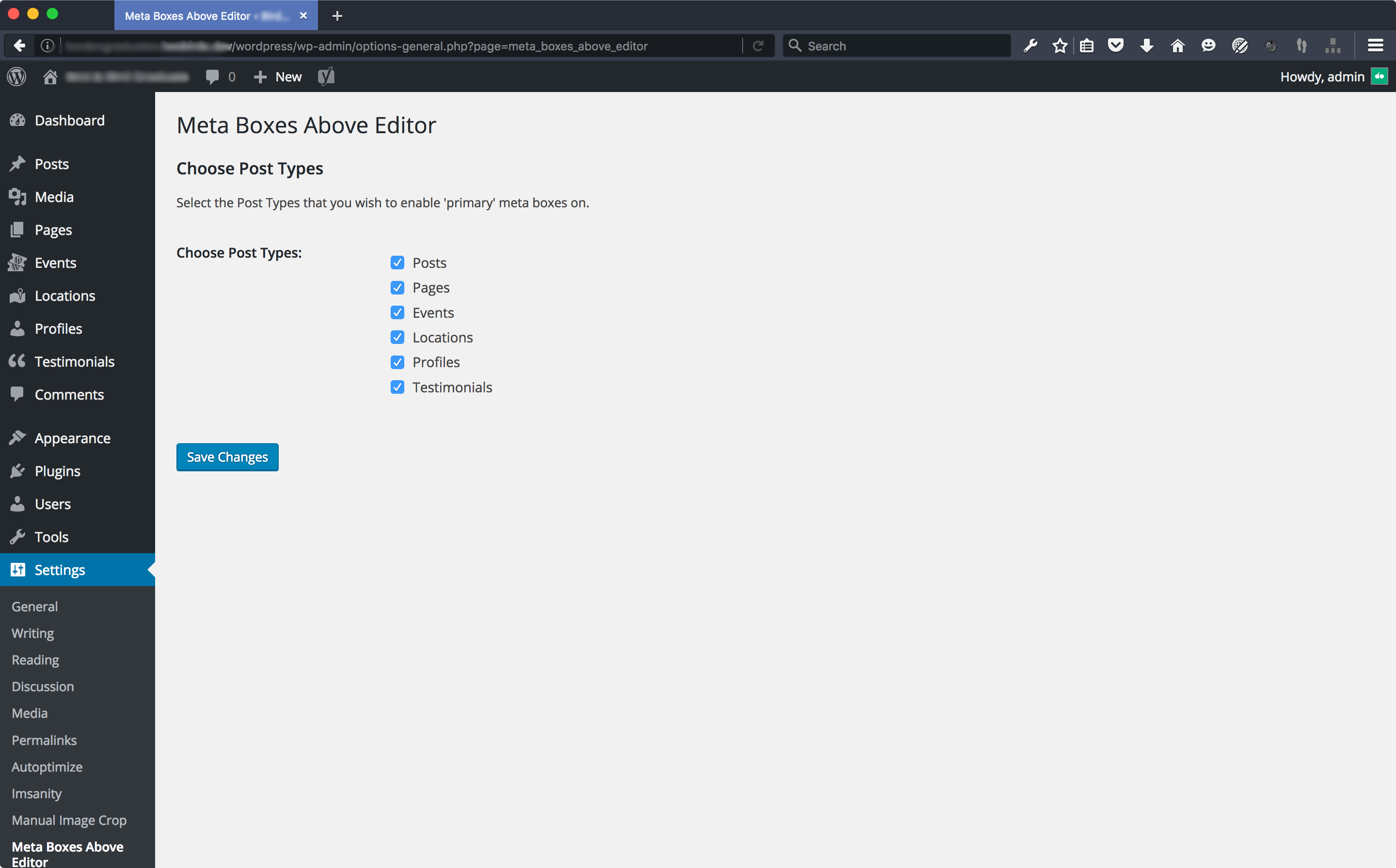 Choose the post types that you want to enable the postbox container on