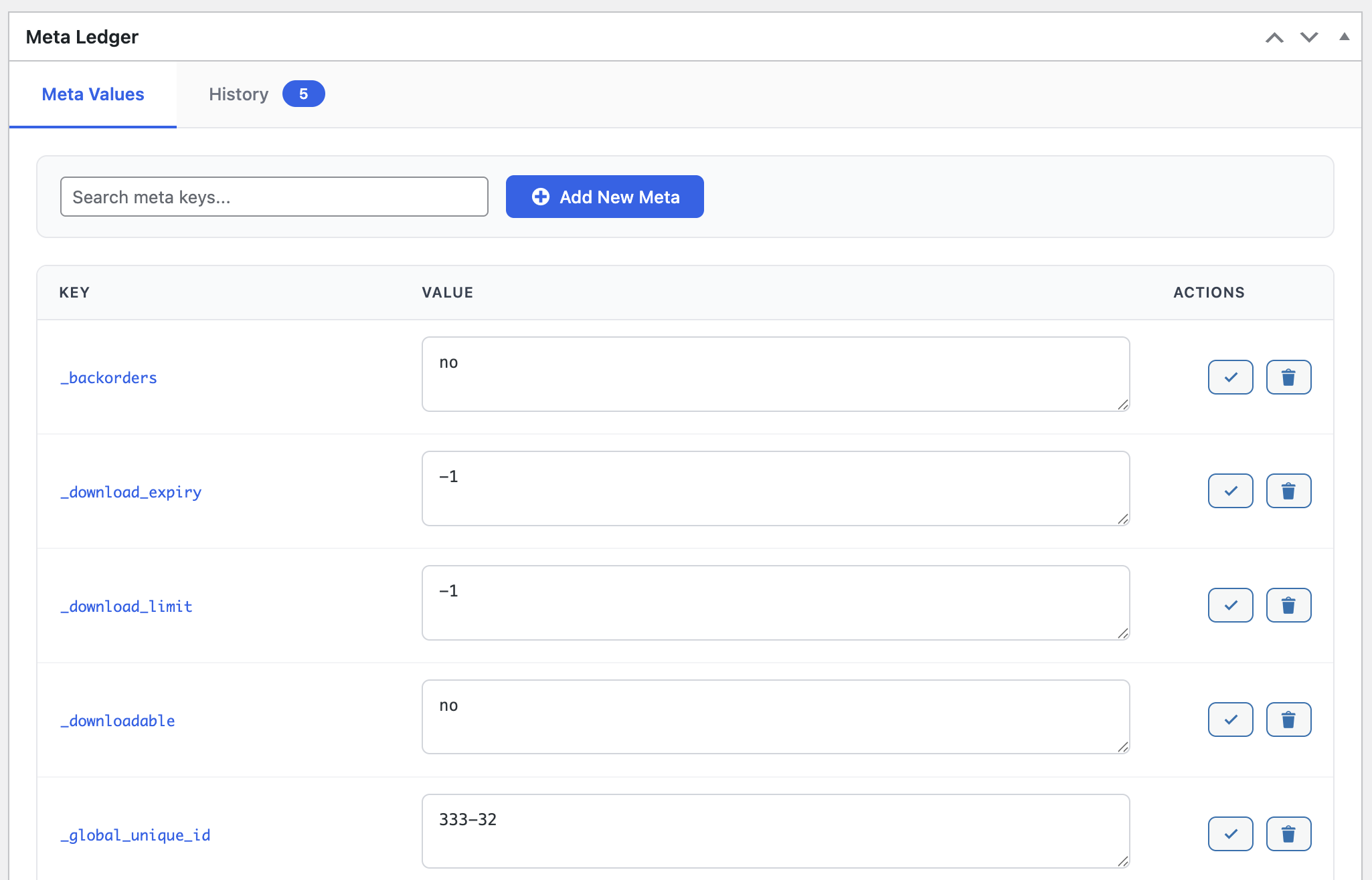History tab displaying complete version history with source tracking