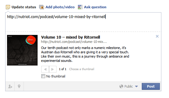 a link with a Mixcloud player shared on Facebook