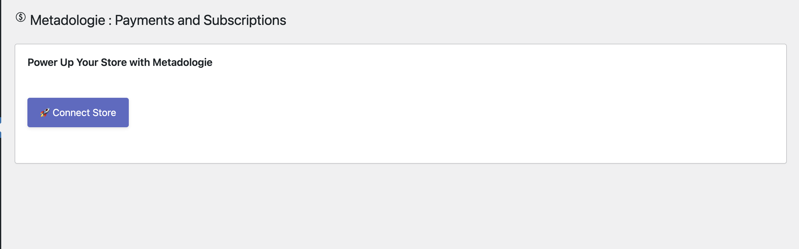The initial "Connect Store" screen where you link your WooCommerce store to the middleware.
