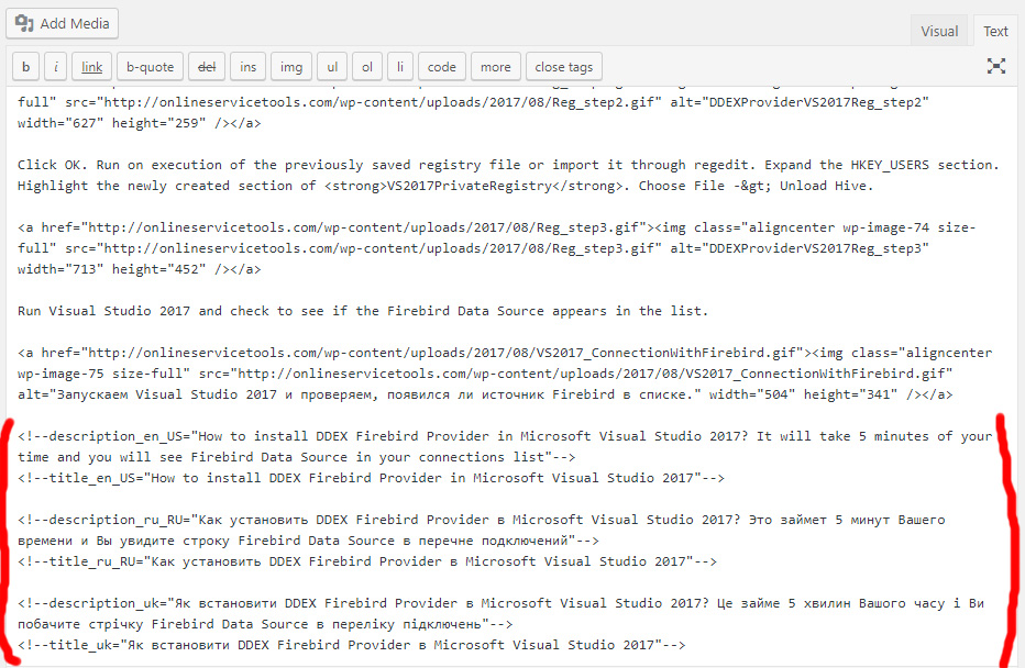 How to define multilanguage title and description from post/page content