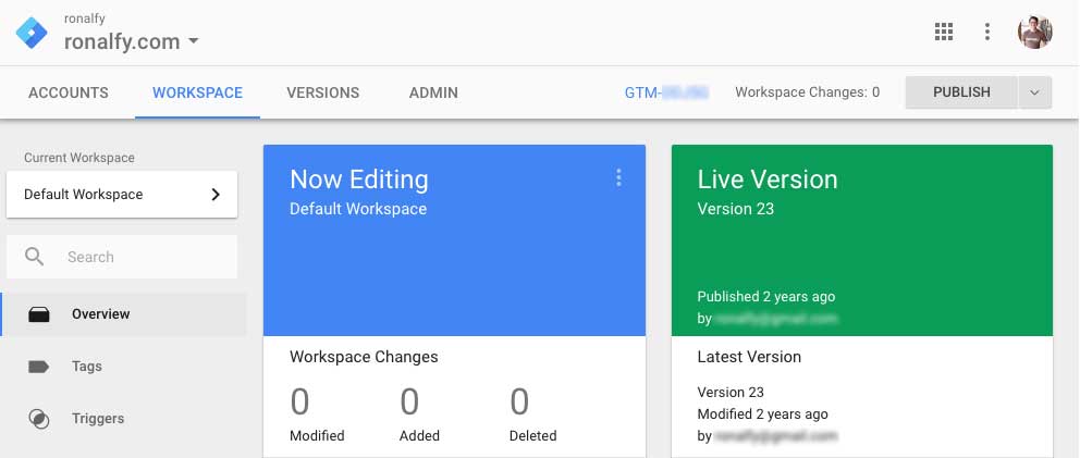 Google Tag Manager Workspace
