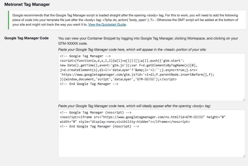 Google Tag Manager snippet inside the plugin