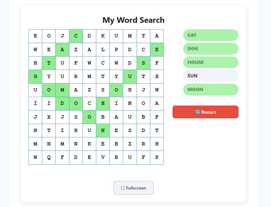 Frontend puzzle — Selected words