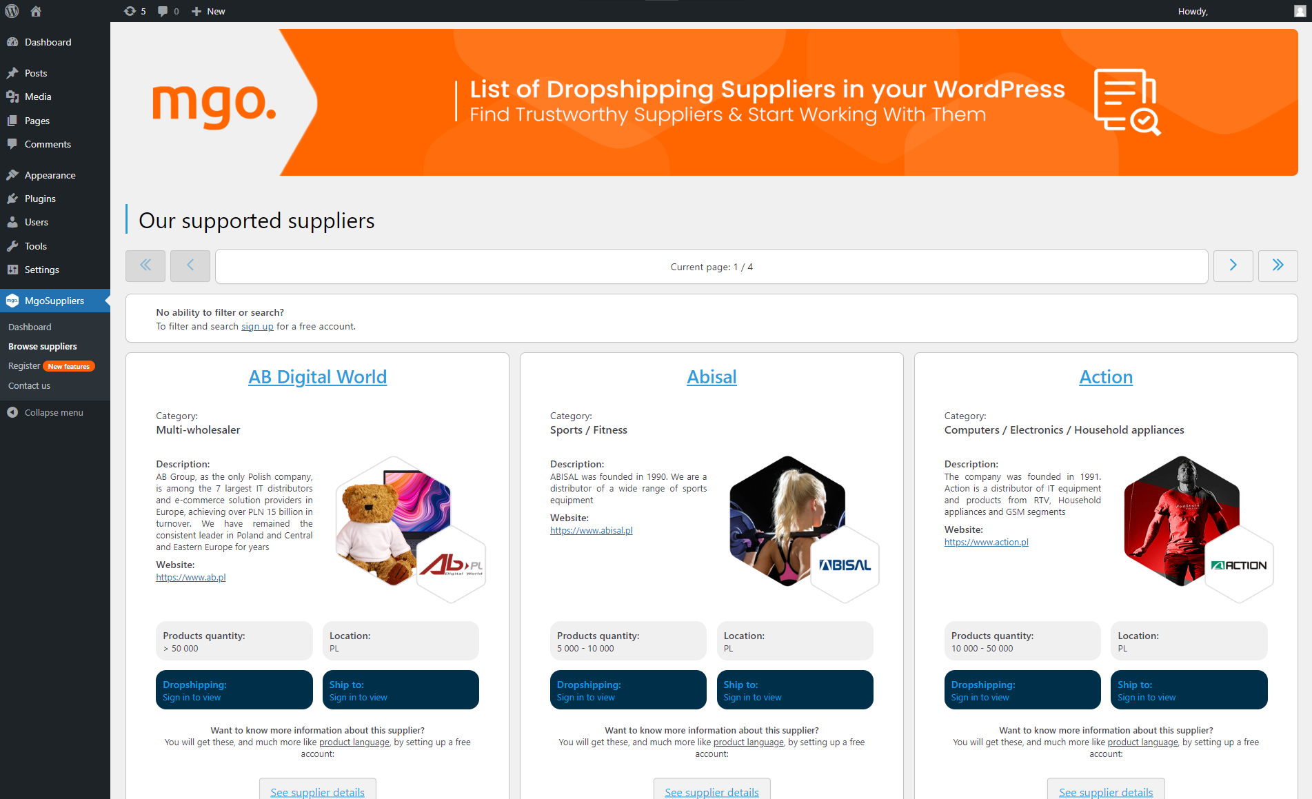 Browse suppliers - this is where all the magic happens. All the suppliers we support already at your fingertips.
