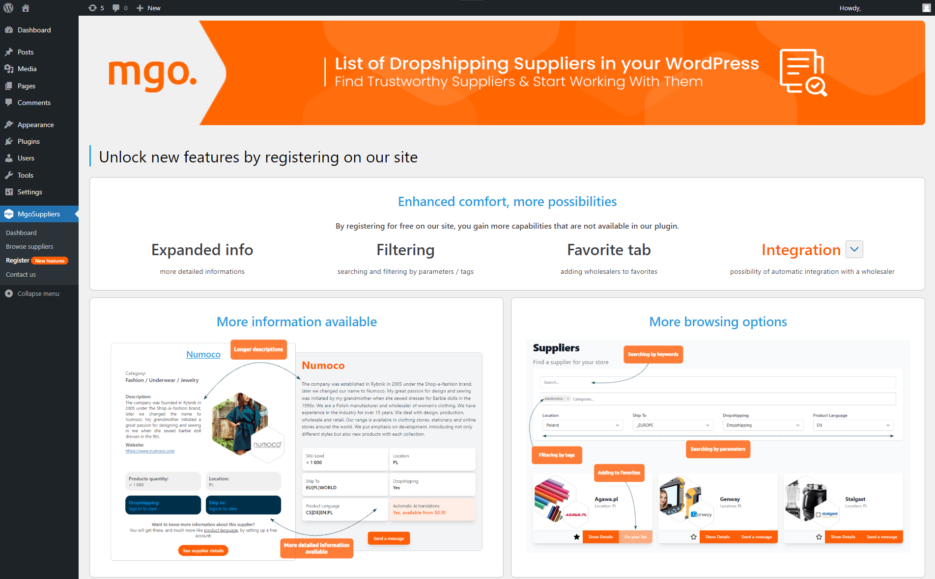 The ability to register on our website, which will give you access to even more valuable information regarding the wholesaler and even integration.